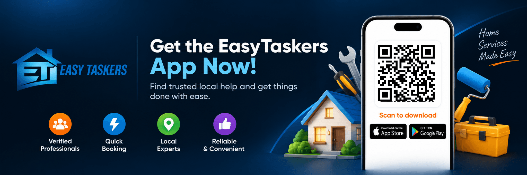 Get the EasyTaskers App — scan to download
